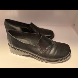 Clarks Black Leather Loafer Wedge